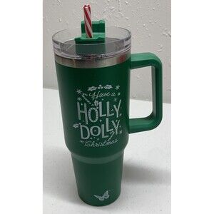 Have A Holly Dolly Christmas Tumbler 2025 DG 40oz Green Peppermint Straw New
